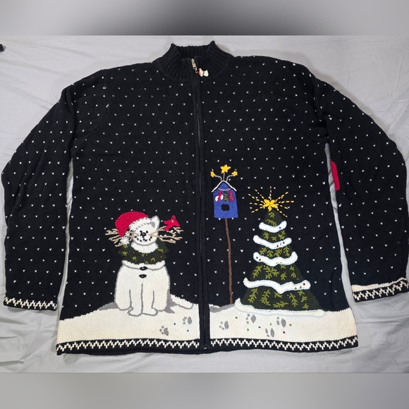 Quacker Factory Black Winter Wonderland Sweater with White Accents - Picture 1 of 12